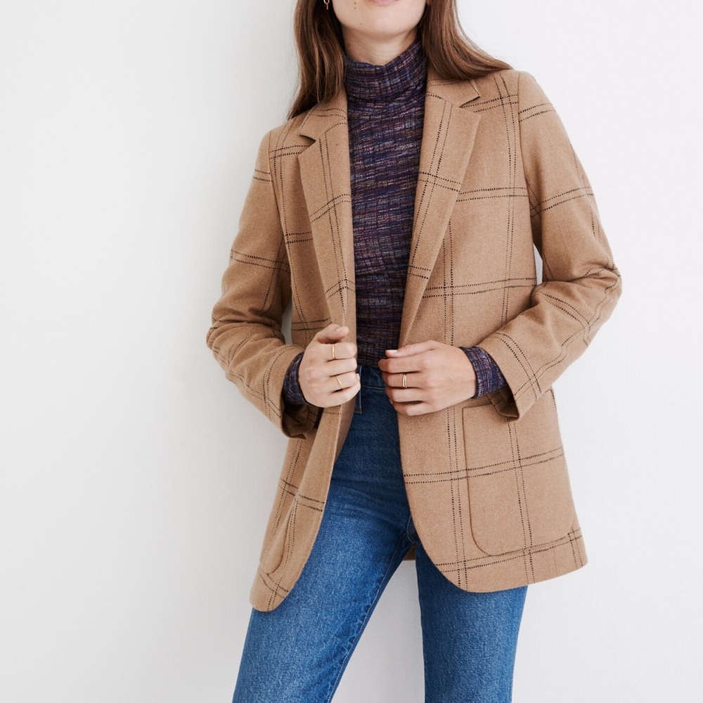 Madewell Larsen blazer / size L / camel windowpane